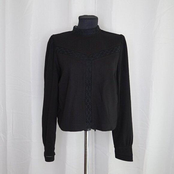 Aritzia Wilfred Delaney Black Lace Panel Long Sleeve Blouse Sz M - Picture 2 of 11